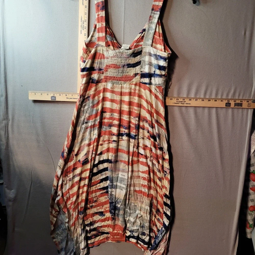 American Rag Cie Women Large Red White Blue Striped Patriotic Handkerchief Dress - Picture 2 of 4